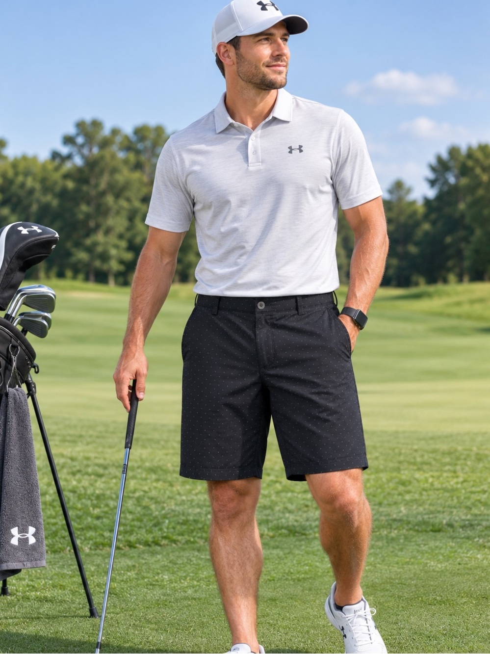 Under Armour HeatGear Golf Shorts Men’s 34 Black Micro Dot Stretch Performance